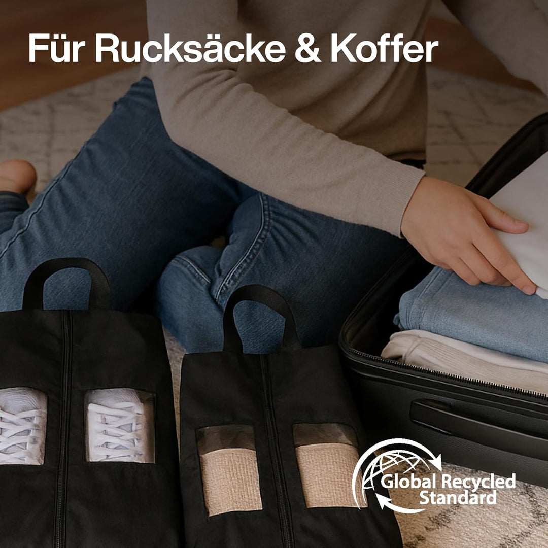 TRAVEL DUDE Schuhtaschen 2er Set | schwarz | mit transparentem Fenster | wasserabweisend, Ultraleich