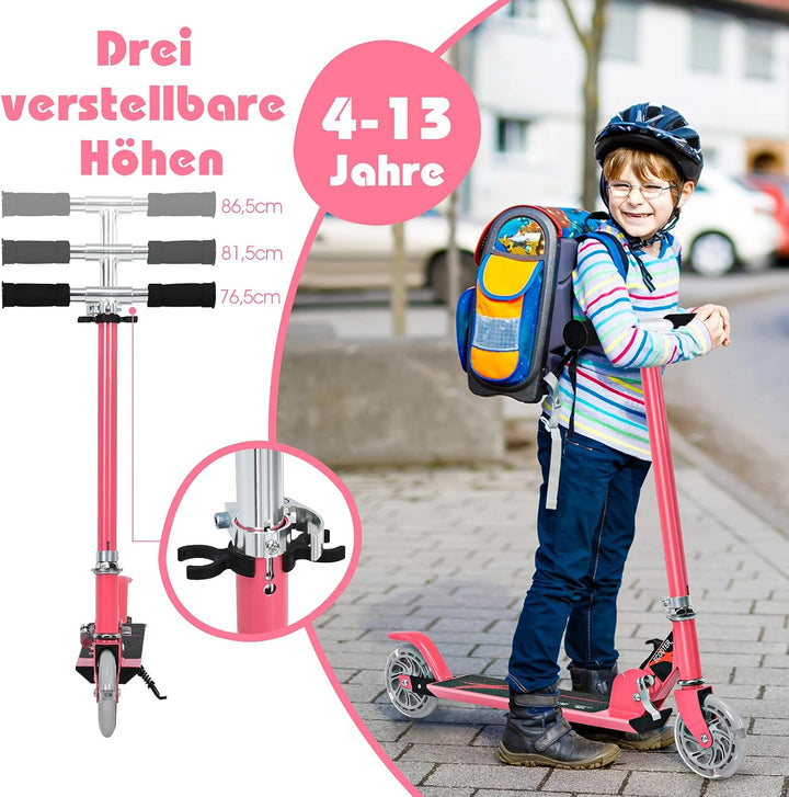 GYMAX Faltbare Kindersooter, Kinder Roller mit LED leuchtenden Räder, Tretroller 3 höhenverstellbar