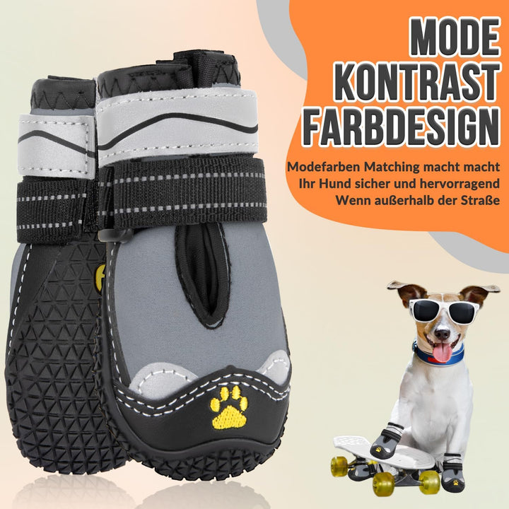Eyein Hundeschuhe Pfotenschutz, 4 Stück Wasserabweisend Hundeschuhe mit Rutschfester Sohle und refle