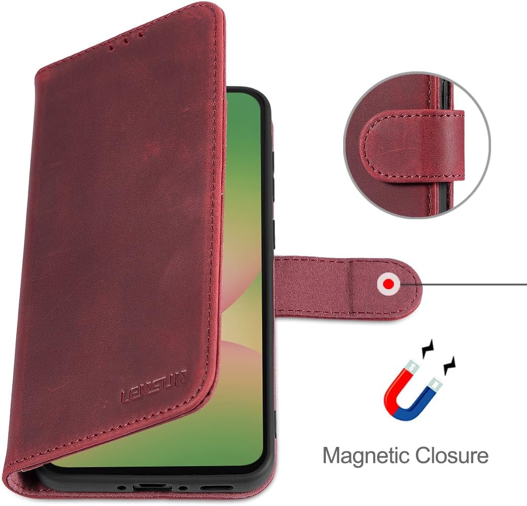 LENSUN Lederhülle für Samsung Galaxy A56 Echtleder, Hülle [Echtes Leder][Kartenfach][RFID][Brieftasc