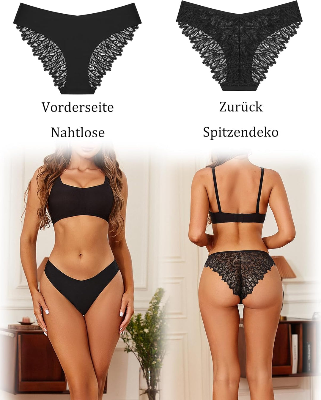 ALL OF ME 6er Pack Seamless Unterwäsche Damen Slip Nahtlos Spitzen Slips Frauen Unterhosen Spitze Se