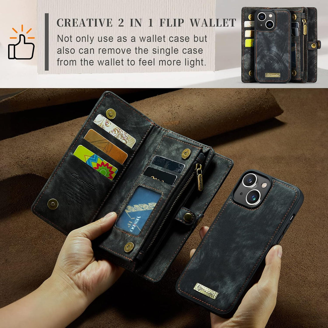 UFinetech iPhone 14 Hülle, Flip Leder TPU Stossfest Kartenfach Tasche Handyhülle iPhone 14 (6,1 Zoll
