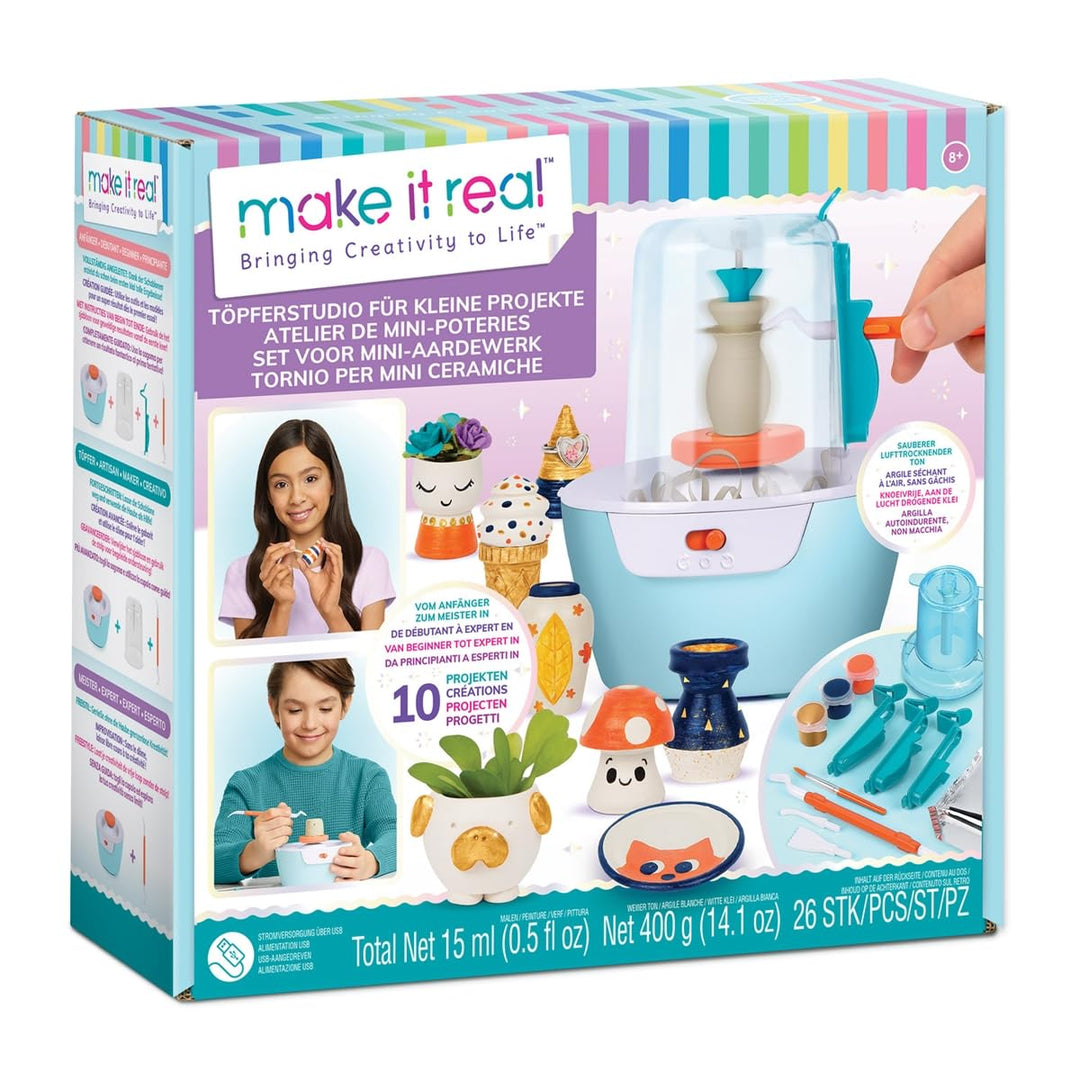 Make It Real 2901465 Mini Töpferstudio, DIY Töpferei Set und Modellier-Werkstatt für Kinder ab 8 Jah