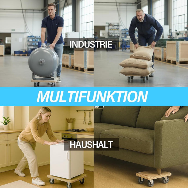 Rollbrett mit Zugseil 30×30 cm | Schwerlast-Transportroller 200 kg Tragkraft | Möbelroller & Pflanze
