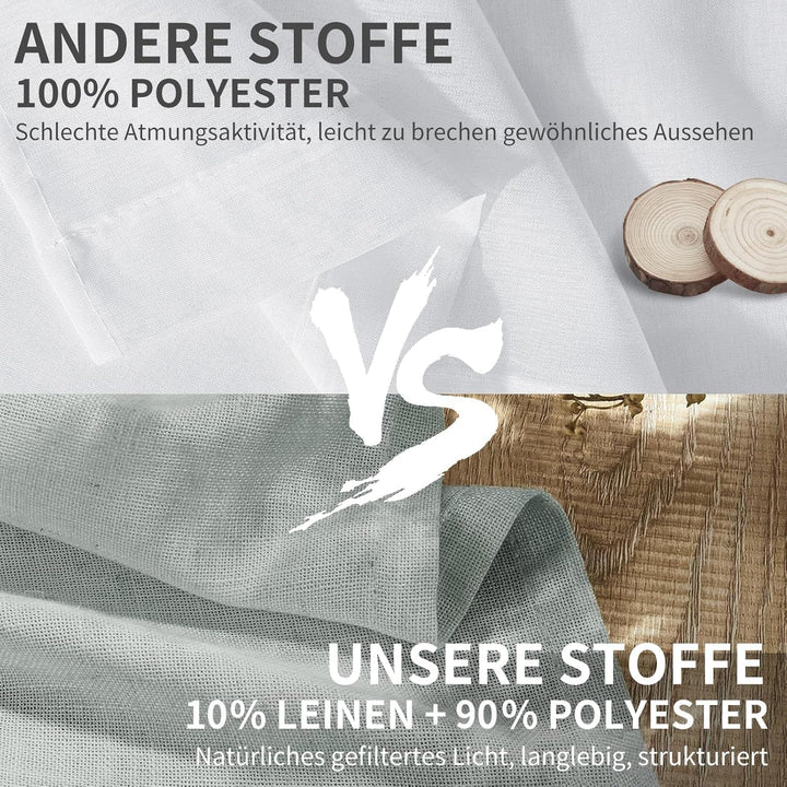 CUCRAF Leinen Gardinen mit Ösen Landhausstil Voile Vorhang Halbtransparent Gardinen für Schlafzimmer