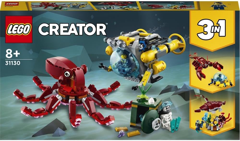 LEGO 31130 Creator 3 in 1 Sunken Treasure Mission Auswahl aus 3 riesigen See Tieren in 1 Set, darunt