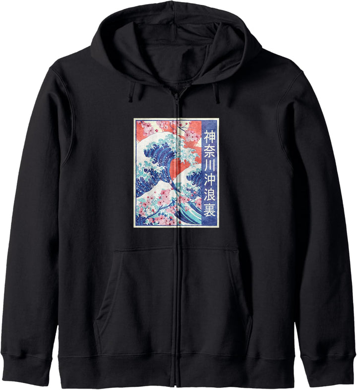 Grosse Welle aus Kanagawa Retro Vintage Kapuzenjacke