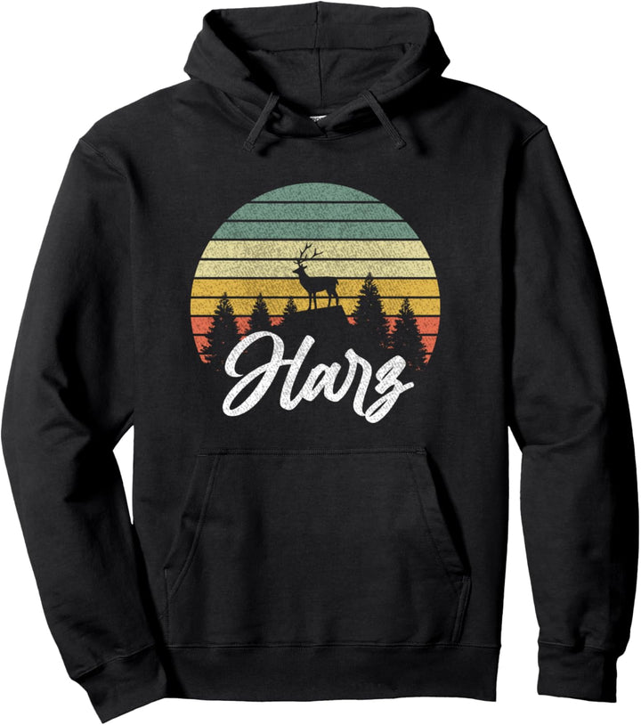 Harz - Heimat Hirsch Wandern Wald Retro Vintage Bunt Harz Pullover Hoodie
