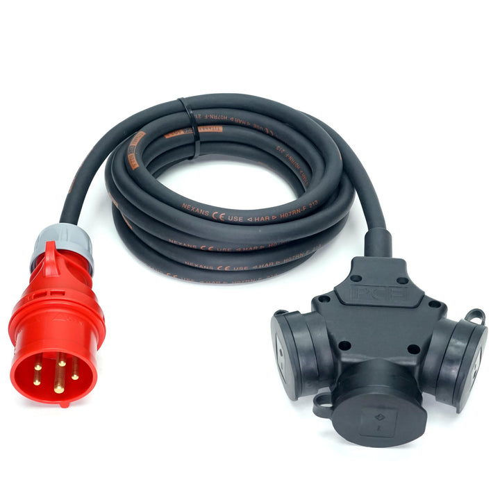 CEE-Stecker auf Schuko-Verteilung 3-Fach (1,5m-50m) 16A Verlängerungskabel Titanex H07RN-F 5x1,5mm²