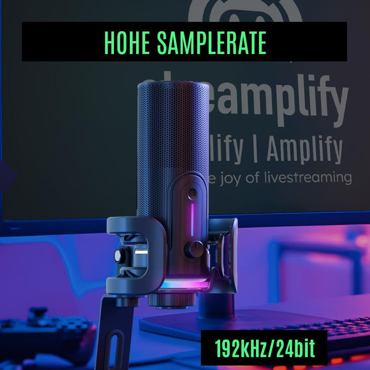 Streamplify MIC PRO RGB Mikrofon, Studioqualität, Fortschrittliche Geräuschunterdrückung, 192kHz/24b