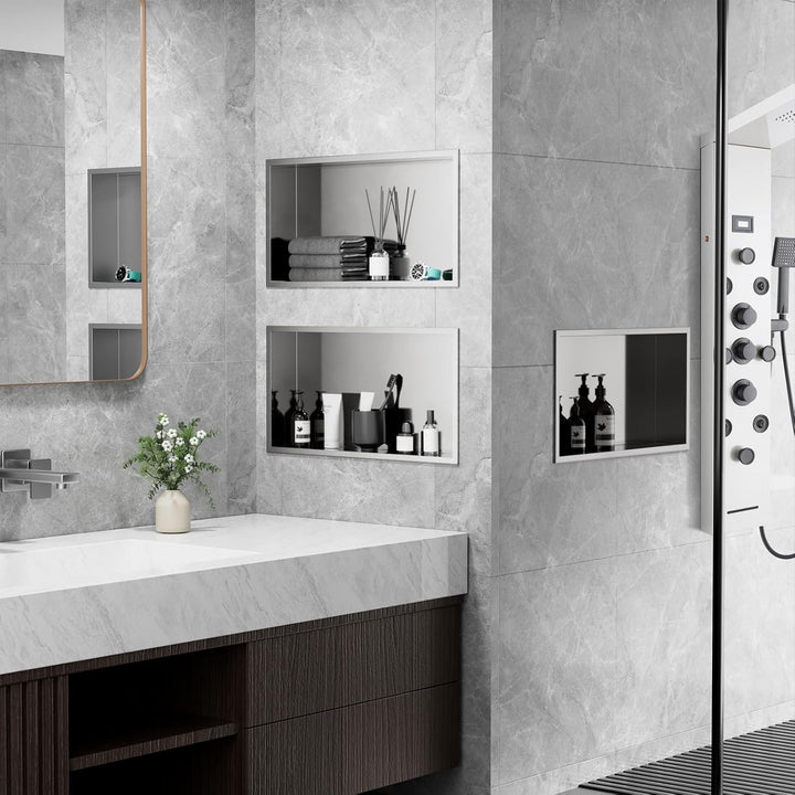 60 x 30 x 10cm, Wandnische Dusche Edelstahl Duschnische Einzelregal Lagerung für Badezimmer Nano Sil