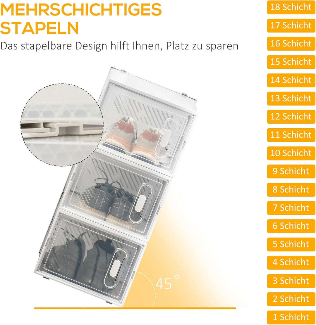 HOMCOM Schuhboxen 18er Set Schuhkarton stapelbar Schuhorganizer Schuhaufbewahrung Aufbewahrungsboxen