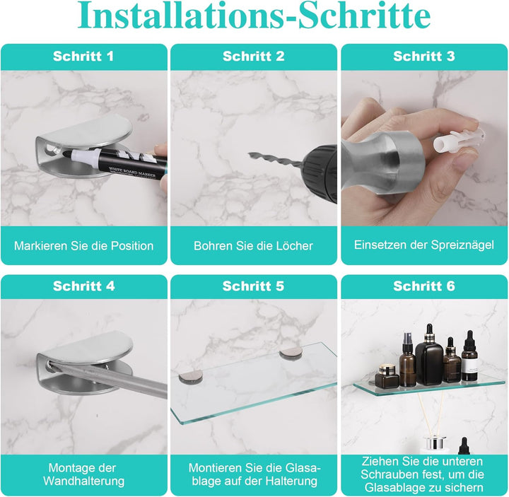JIZZU 2 Stück Glasregal Badezimmer, Badregal Duschablage Glasablage 30CM, 6MM Dicke Rechteck Regal G