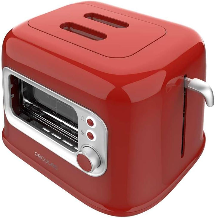 Cecotec Vertikaler Toaster RetroVision Red, 700W Leistung, 2 Extra-breite Schlitze, Einzigartiges An