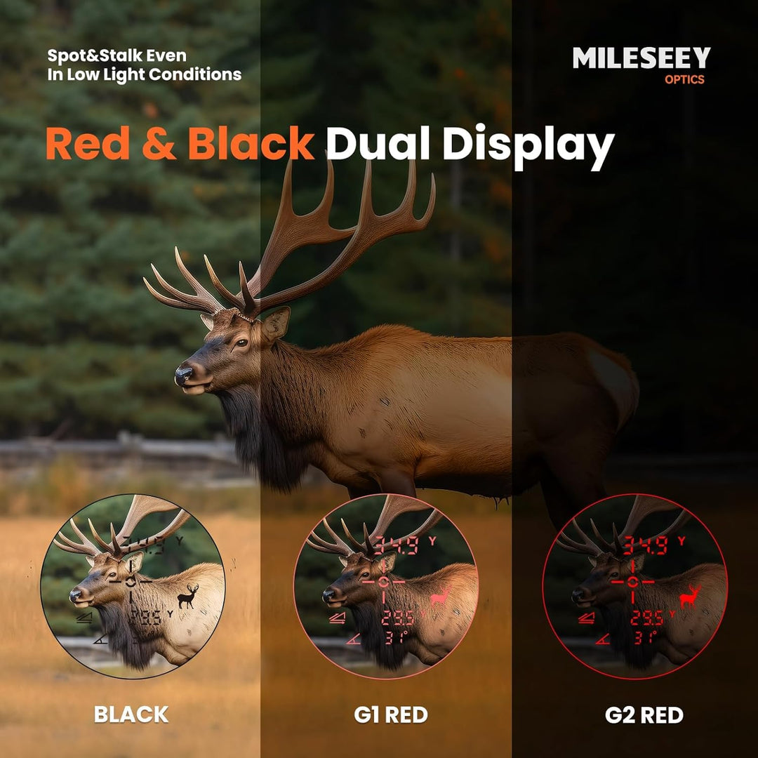 MiLESEEY 1000Yds/915m Laser Entfernungsmesser Jagd,Rotes oder Schwarzes Dual-Display,CR2-Batterie