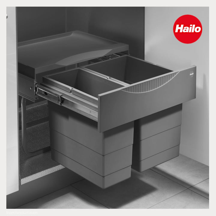 Hailo Abfallsammler 3644901 | 2fach Raumspar Tandem | 18 + 12L Inneneimer | ab 50 cm breiten Untersc