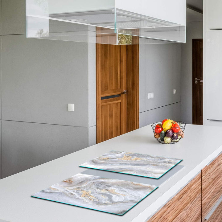 TMK | Herdabdeckplatten Set 2x40x52 cm Ceranfeld Abdeckung Glas Spritzschutz Abdeckplatte Glasplatte