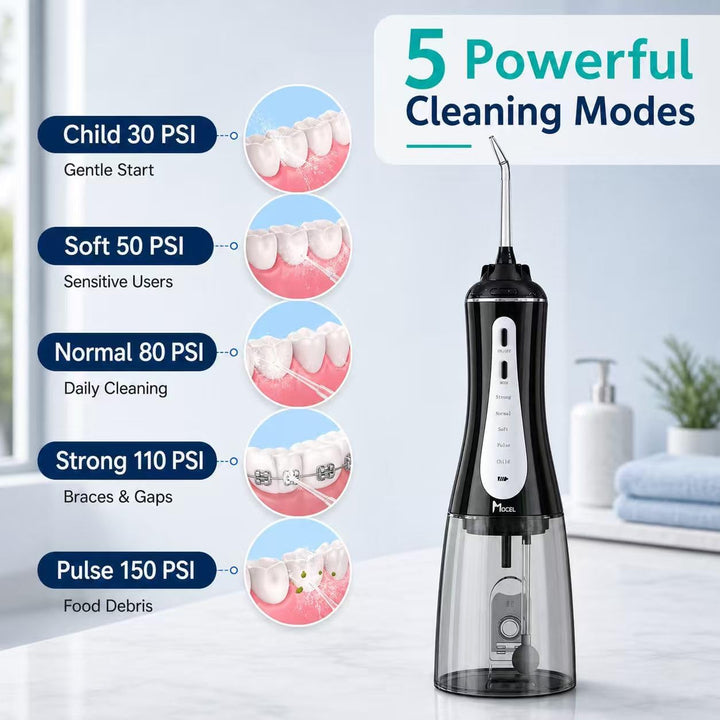 Munddusche Kabellos Elektrischer Zahnreiniger 350ML Wassertank Munddusche, 6 Multifunktionale Jet-Ti