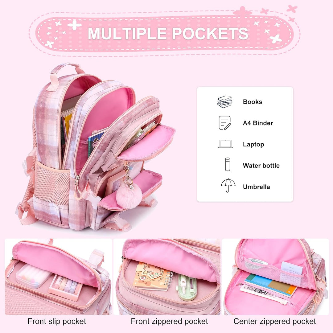 KEBEIXUAN Schulrucksack Mädchen, 25L Rucksack Kinder mit Brustgurt, Leichter Schultasche für Grundsc