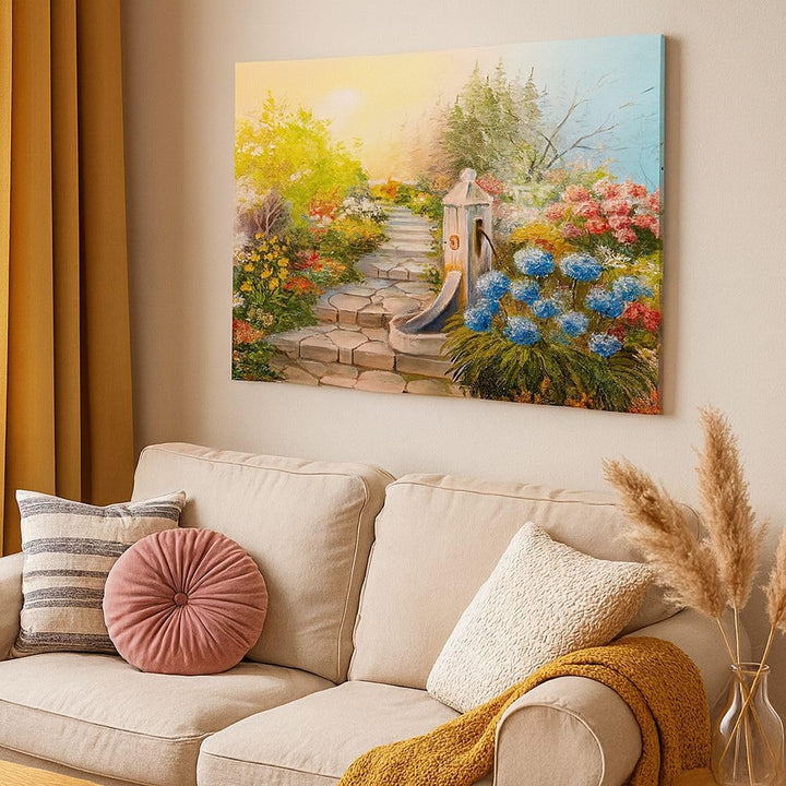 ARTTOR Bilder auf Leinwand 100x70cm Leinwandbild Garten Blumen Sommer Gross Wanddeko Bild Schlafzimm