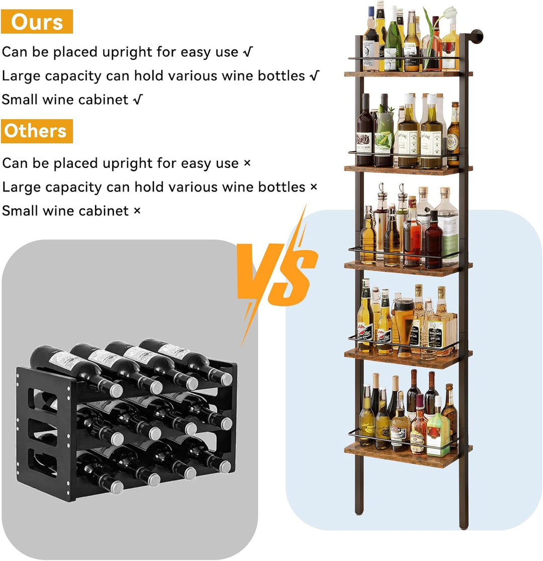YMYNY 5-Tier freistehende Weinregale, Liquor Flasche Display Regal mit Zäunen, Wand montierte schwim