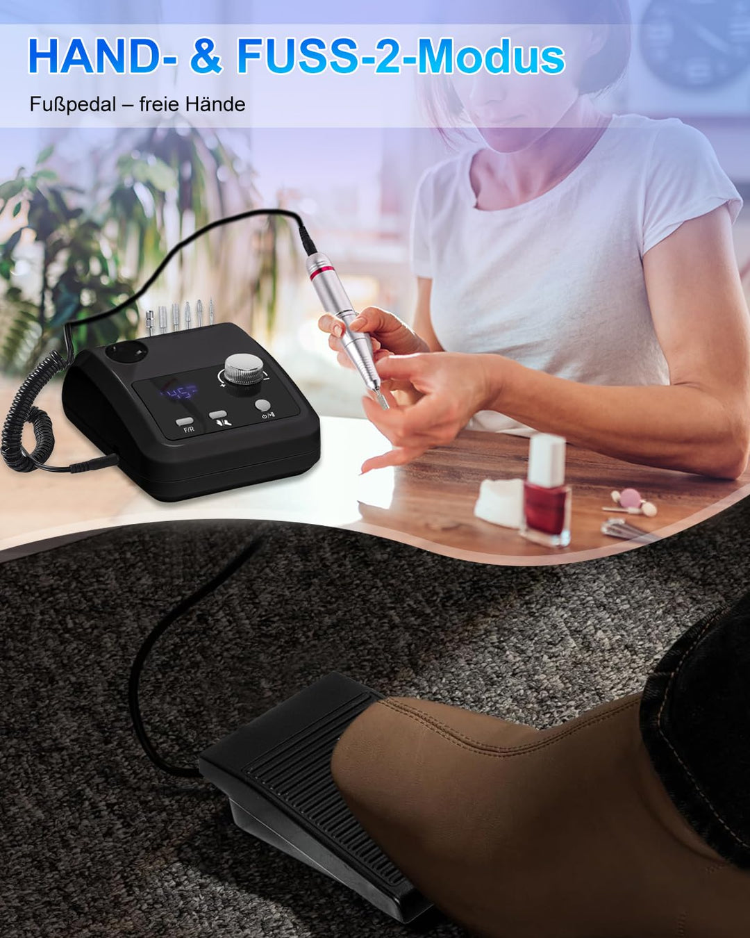 CozyZen Elektrische Nagelfräser Professional: 45000 U/min Nagelpflege-Kit mit LCD-Display, Hand- & F