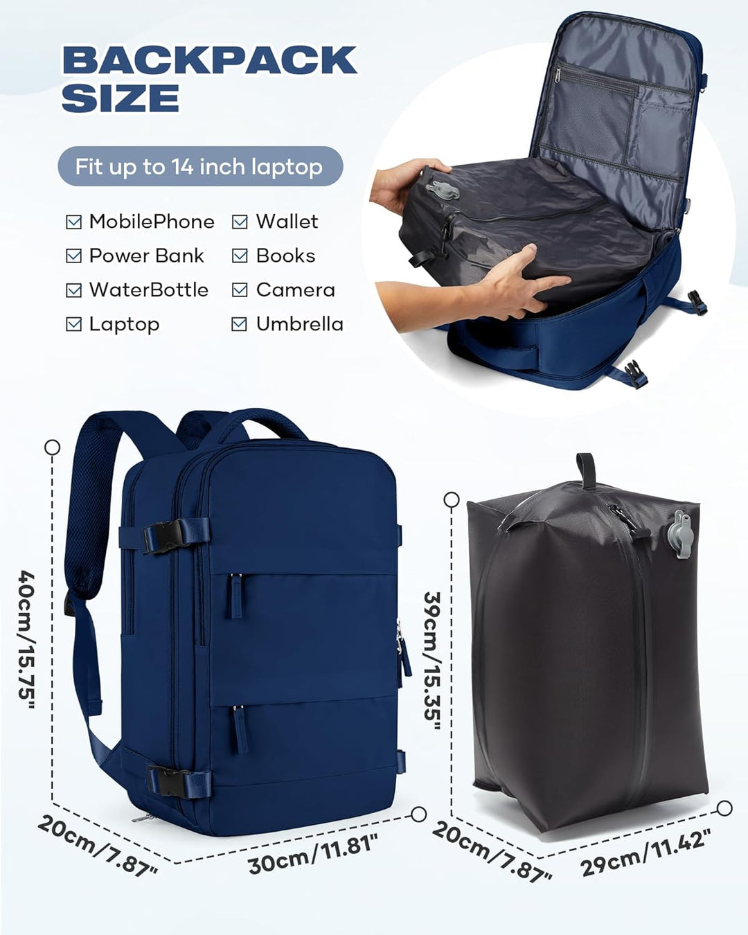SZLX Vakuum Rucksack 40x30x20 Wizz air Handgepäck Rucksack 40x20x25 für Ryanair Vakuum Reiserucksack