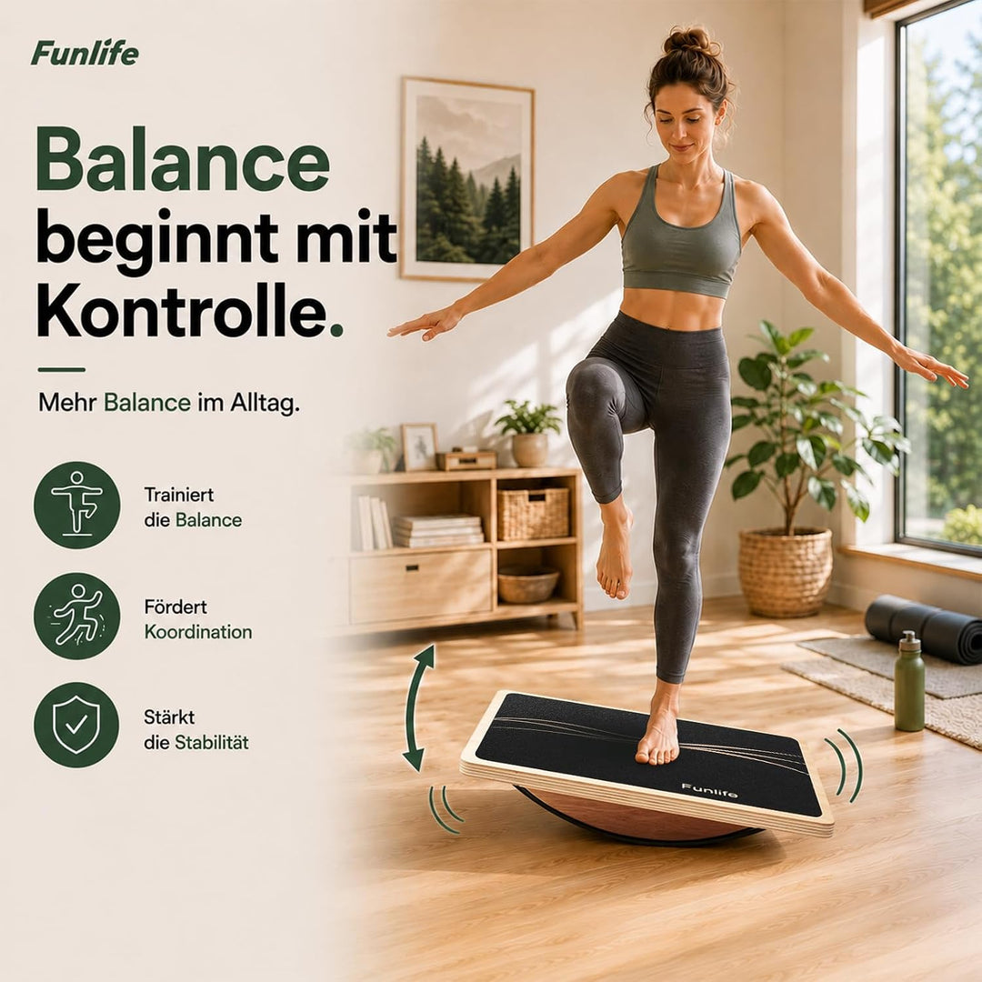 FunLife Balance Board aus Holz – Wippbrett rutschfest, 43 × 33 cm Flowdesign, Flowdesign