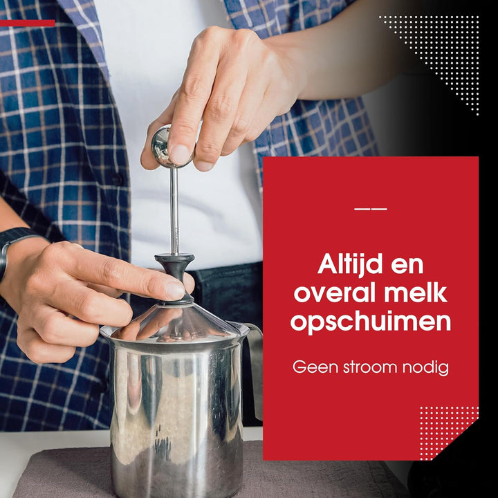 Milchaufschäumer Manuell - 400ml - Edelstahl - Milchklopfer - Milchkanne - Barista - Spülmaschinenfe