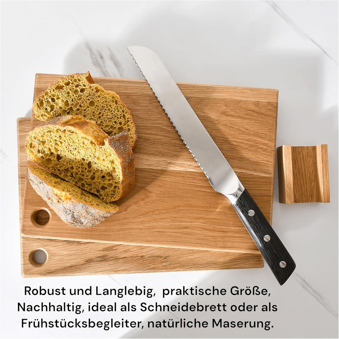 S-Hunter Serie Eichenholz Schneidebrett Set 30x20x1,5 cm – 2er-Set mit Ständer, Antibakteriell & Ele