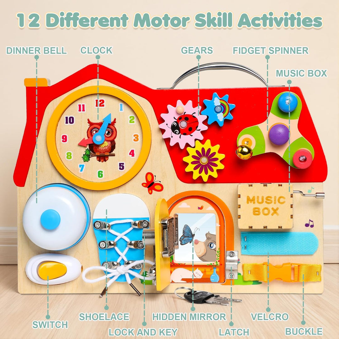 Wooden Busy Board für Kinder, Activity Board Montessori Spielzeug für 2 3 4 5 Jahre Mädchen Junge, M