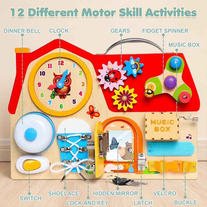 Wooden Busy Board für Kinder, Activity Board Montessori Spielzeug für 2 3 4 5 Jahre Mädchen Junge, M