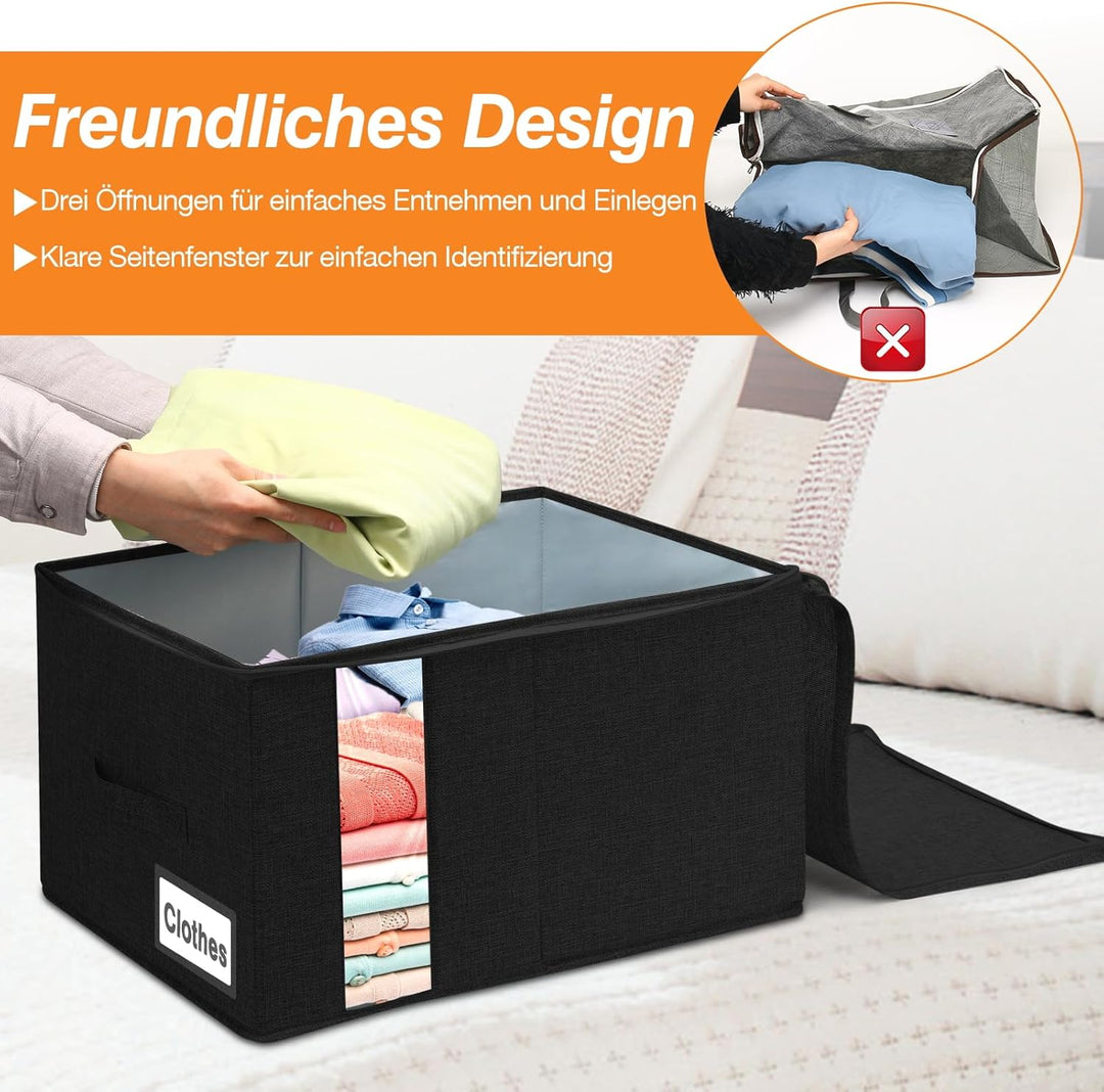 60L Grosse Kleidung Aufbewahrungsbox Stoff mit Reissverschlüssen, Seiten- und Bodenschutz, 2er-Pack