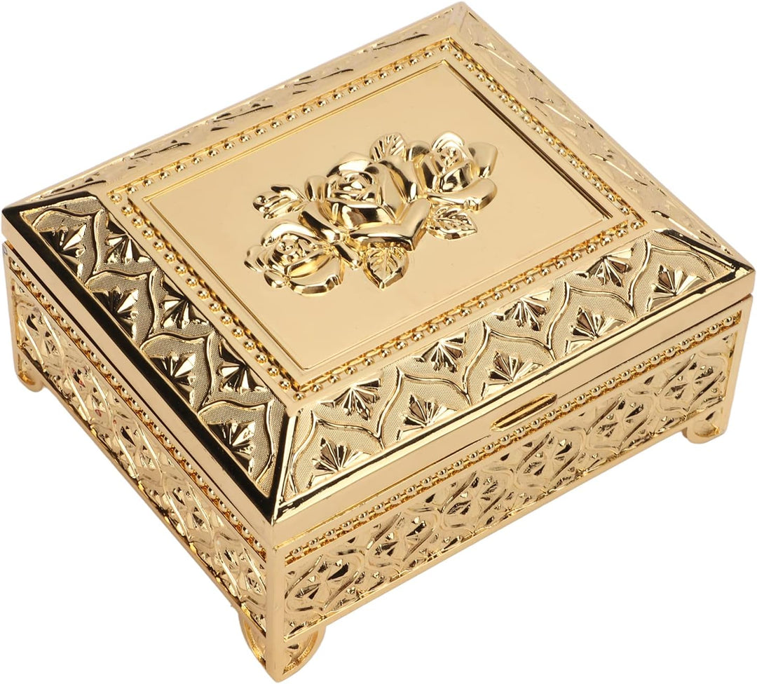 Schmuckkästchen, 12,5x10,5x5,5cm Vintage Rosenmuster Schatulle geprägt einlagig Klappdeckel Zinklegi