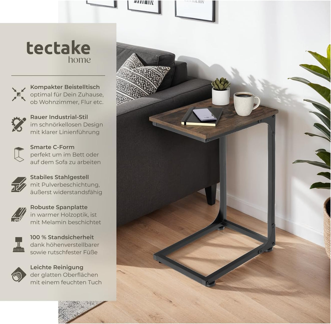 tectake Beistelltisch in C-Form im Industrie-Design, 30 x 40 x 63 cm, Sofatisch für Kaffee Laptop Co