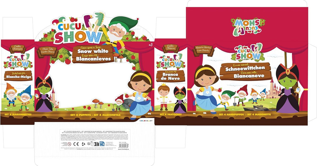 ColorBaby Cucu Show Set Handpuppen, Schneewittchen, 4 Puppen, 25 cm, weiche und sichere Materialien,