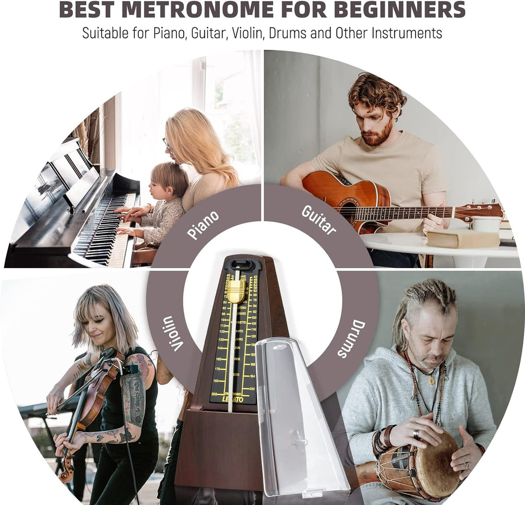 Mechanisches Metronom mit Glocke, LEKATO Universal Metronom für Klavier, Gitarre, Ukulele, Violine u