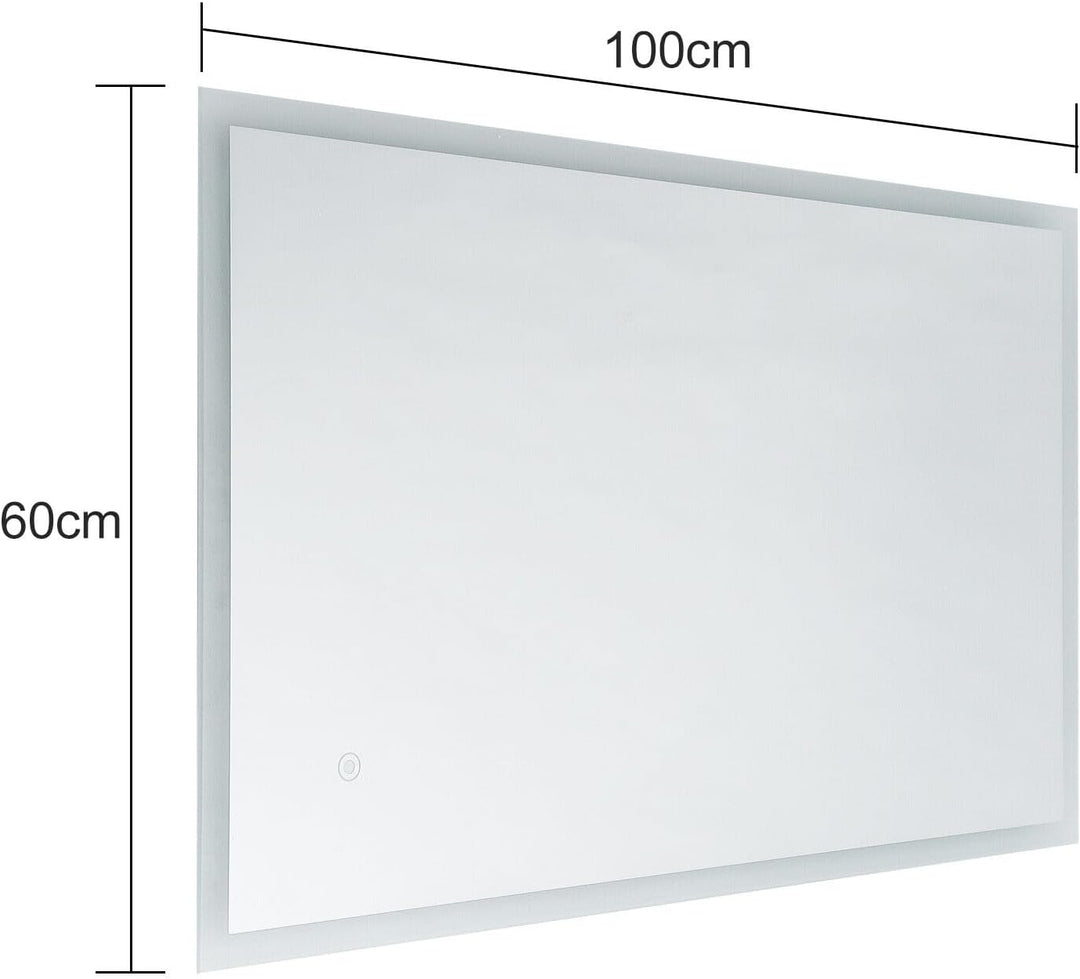 LED Badspiegel mit Beleuchtung, 100x60cm Wandspiegel Badezimmerspiegel mit Touch-Schalter Kaltweiss