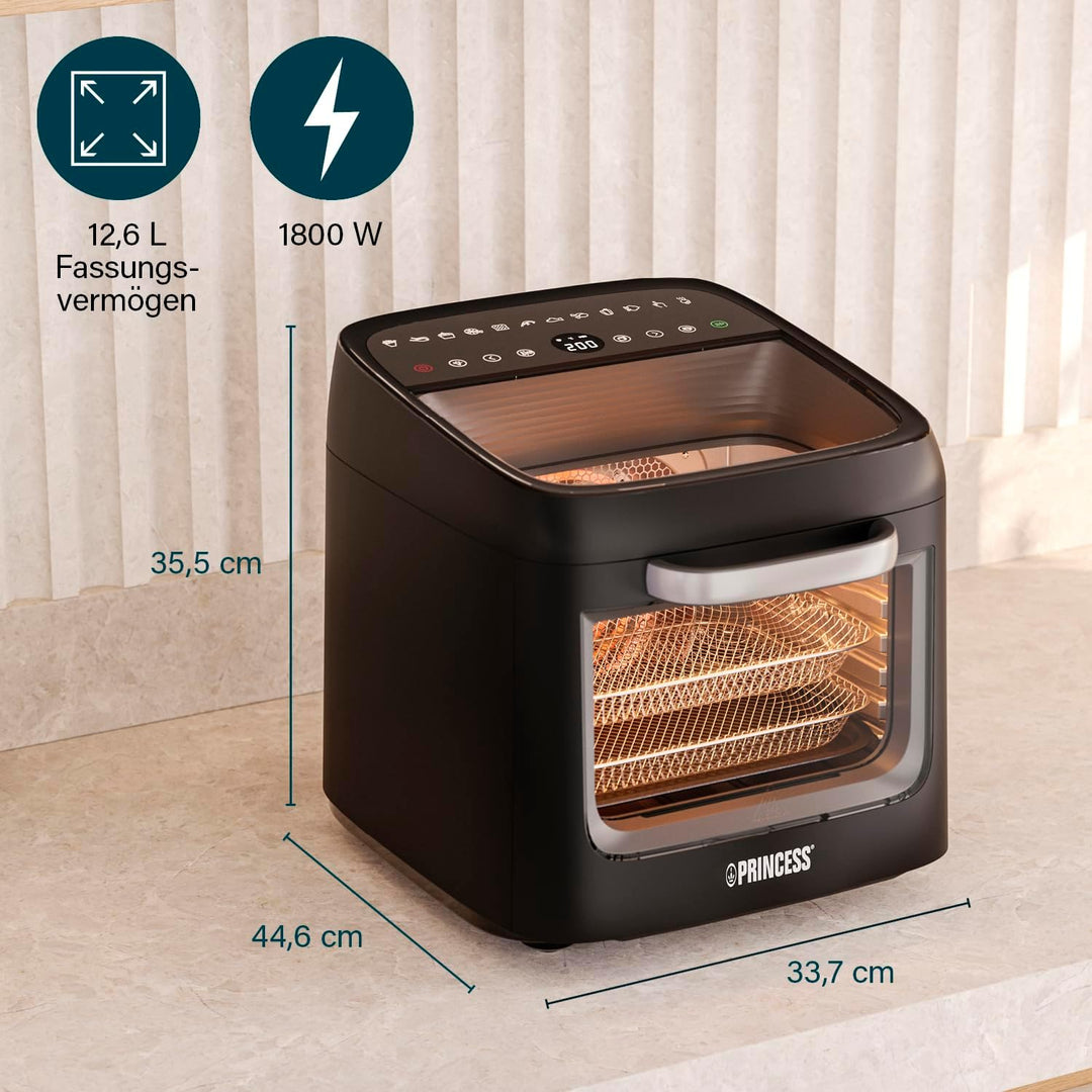 Princess Airfryer Oven Vision, 12,6 L Kapazität, 1800 W Leistung, Multifunktionales Heissluftofen-De