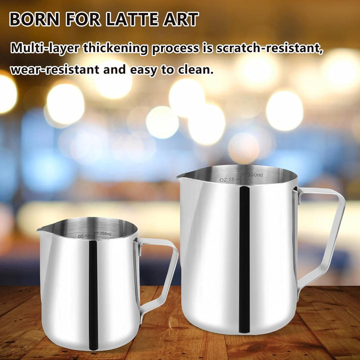 Milchkännchen Edelstahl, 2 Stück Milchschaumkännchen 350ml und 600ml, Milchkanne Edelstahl, Silber M
