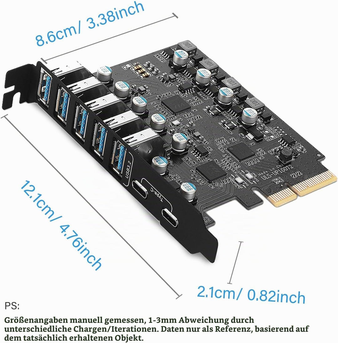 Pcie USB 3.2/3.1 Gen 2 Karte 7 Ports (2X USB C - 5X USB A), USB Expansion Karte mit 10 Gbps Internal