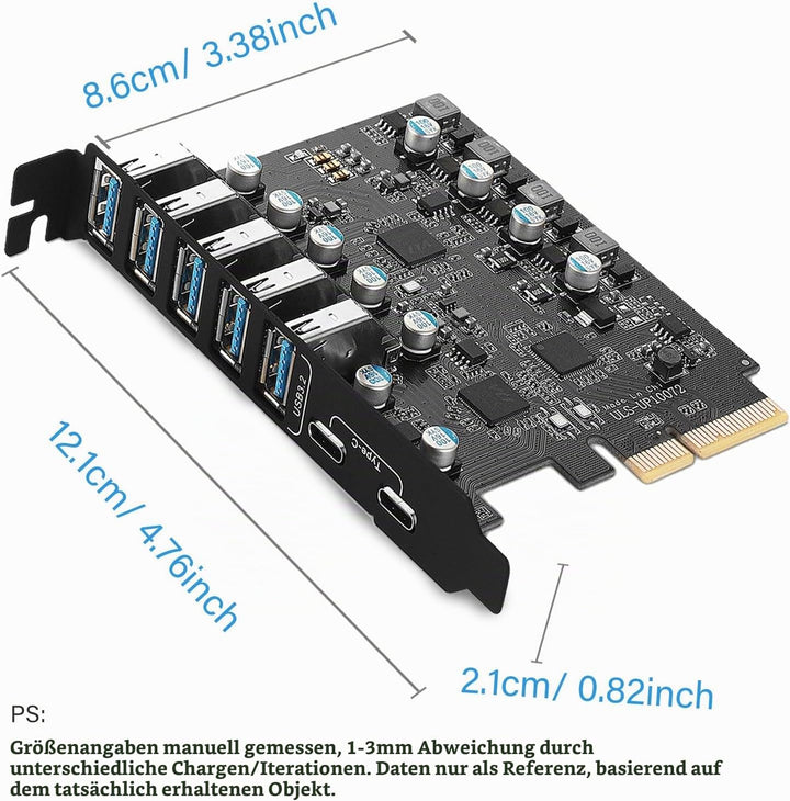 Pcie USB 3.2/3.1 Gen 2 Karte 7 Ports (2X USB C - 5X USB A), USB Expansion Karte mit 10 Gbps Internal