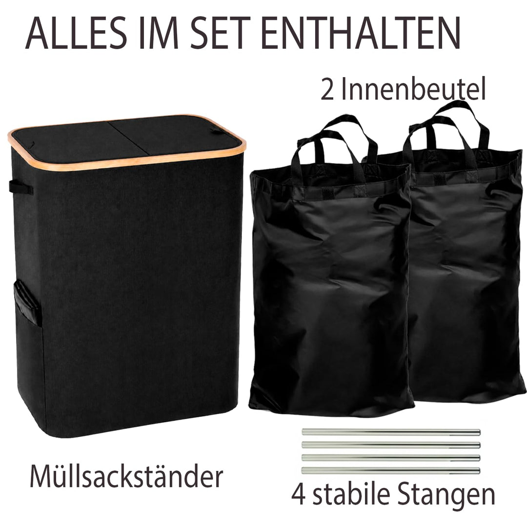 Gelber Sack Ständer Mülleimer 2 Fächer Grosser Müllsackhalter für Küche Haushalt 70L-120L, Geruchsdi