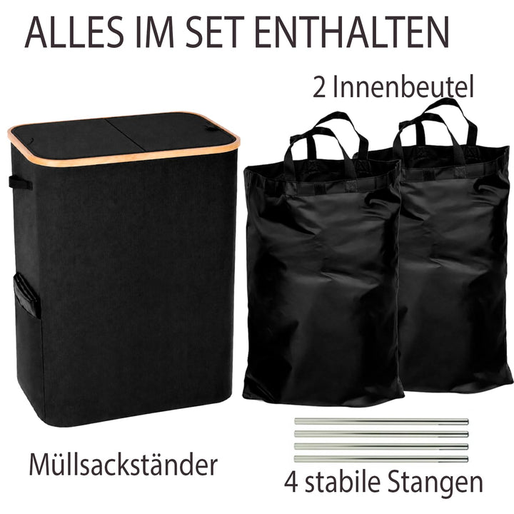 Gelber Sack Ständer Mülleimer 2 Fächer Grosser Müllsackhalter für Küche Haushalt 70L-120L, Geruchsdi