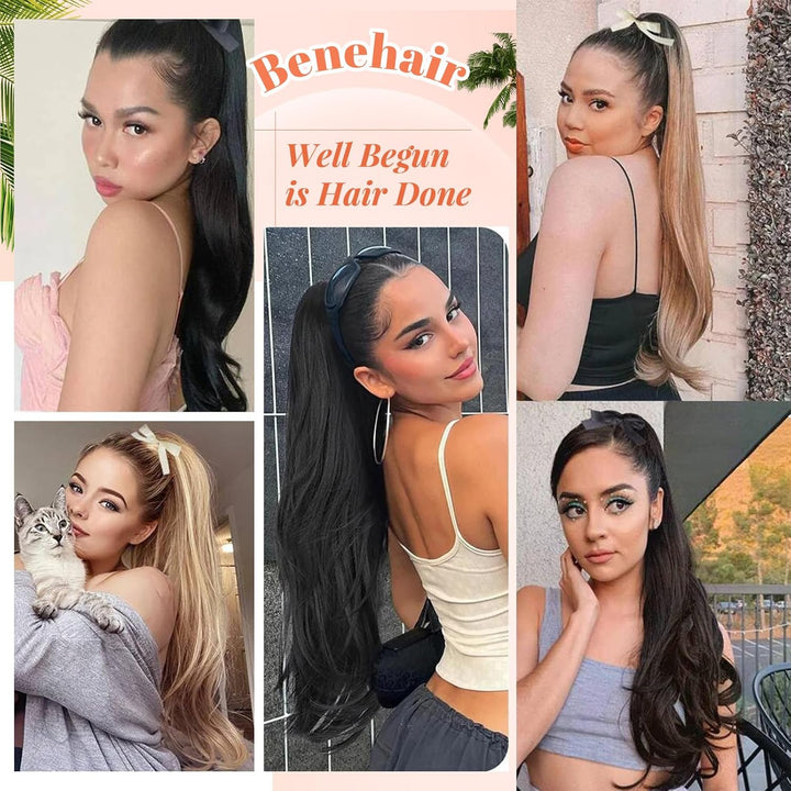 Benehair Ponytail Extension Echthaar, 100% Echthaar Zopf Extensions Echthaar, Wrap Around Ponytail f