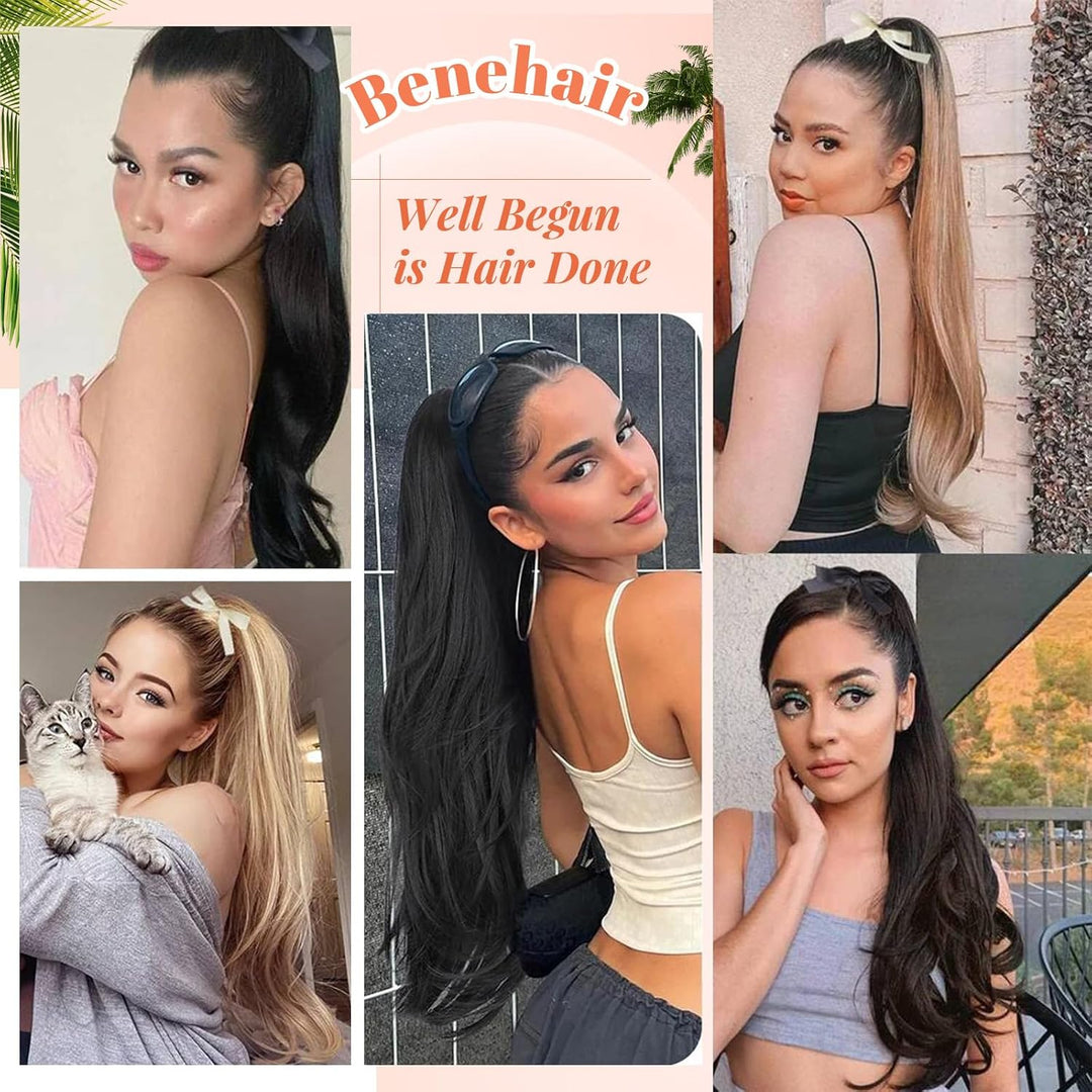 Benehair Ponytail Extension Echthaar, 100% Echthaar Zopf Extensions Echthaar, Wrap Around Ponytail f