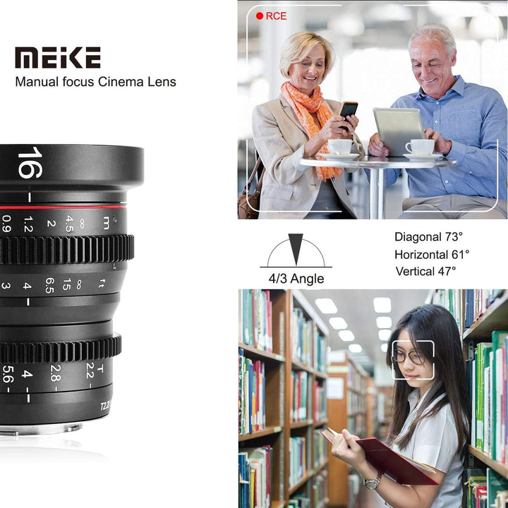 Meike MK 16 mm T2.2 grosse Blende manueller Fokus Prime Low Distortion Mini Cine Objektiv kompatibel