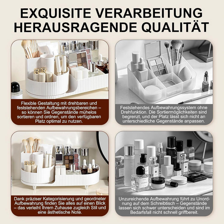 Make up Organizer 360° Drehbar, Grosser Bad Kosmetik Organizer mit Aufbewahrungsbox für Schminktisch