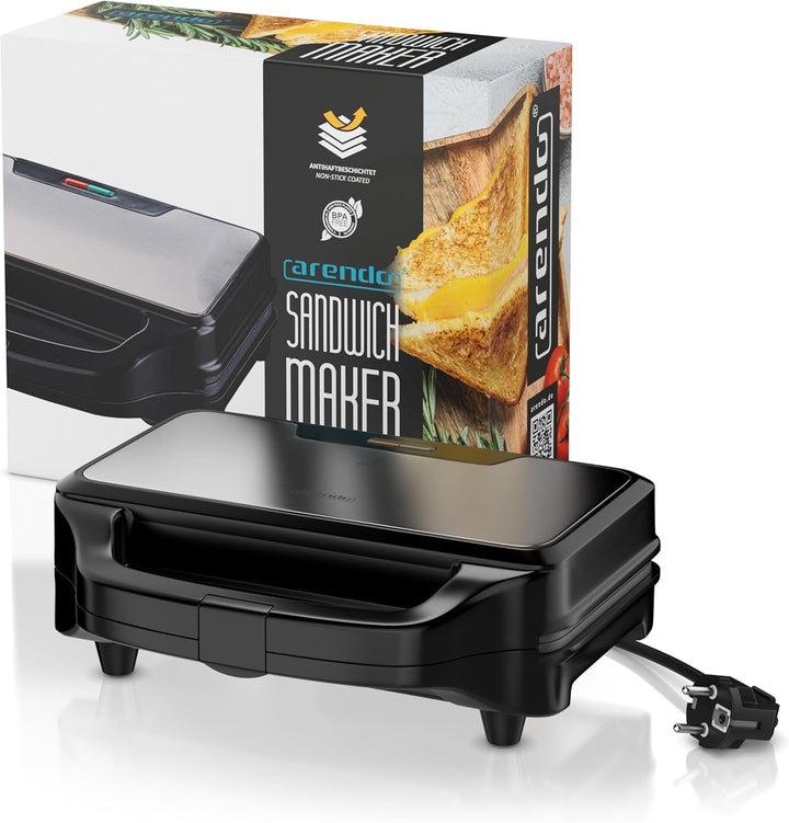 Arendo - Sandwichmaker mit Antihaftbeschichtung – 900 W - automatische Temperaturregelung – Sicherhe