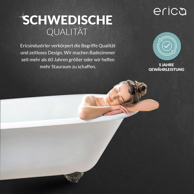 Erica Duschvorhangstange Ecke, 140x140 cm, Duschstange Winkel, Wandmontage für Badewannen, unterstüt